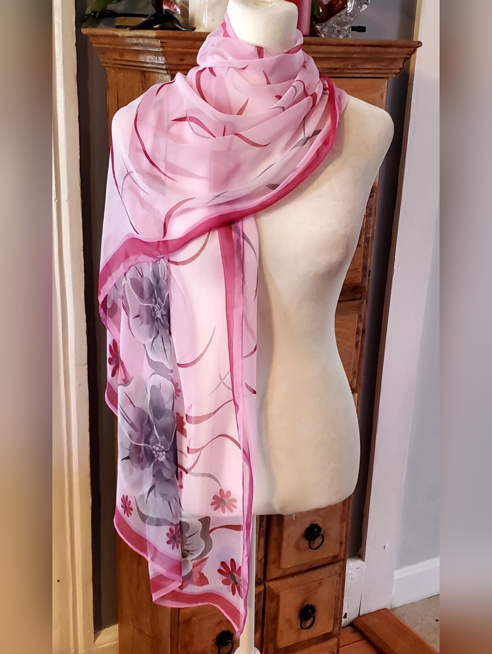 Silk Pink Floral Scarf